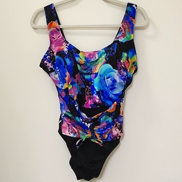 Longitude Coastal Rose Trip Front Ruched Sash Swim one-piece Size 8 - Picture 3 of 14